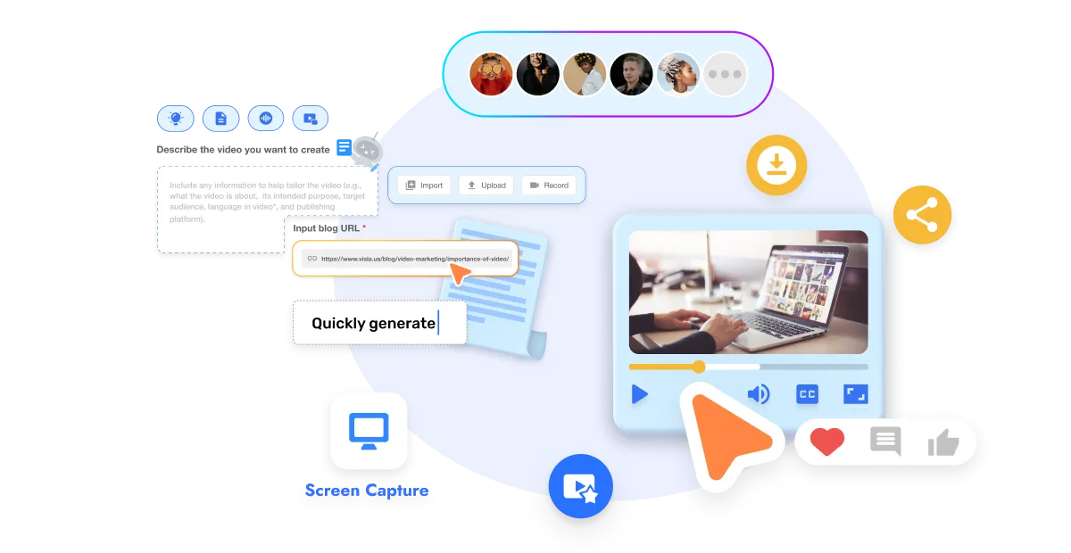 Create explainer, social, and training content with Visla's AI avatar video tools for marketing